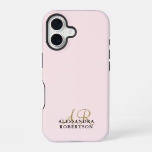 Funda Para iPhone 16 Monograma Rosa Pastel Minimalista Dorado Negro Ele