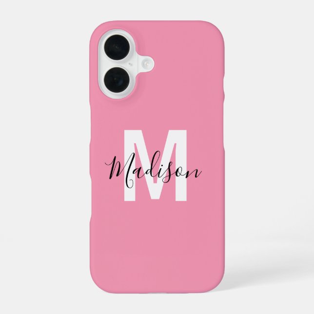 Funda Para iPhone 16 Monograma Rosa Personalizado (Reverso )