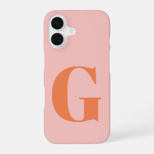 Funda Para iPhone 16 Monograma rosa y naranja simple y negrita personal