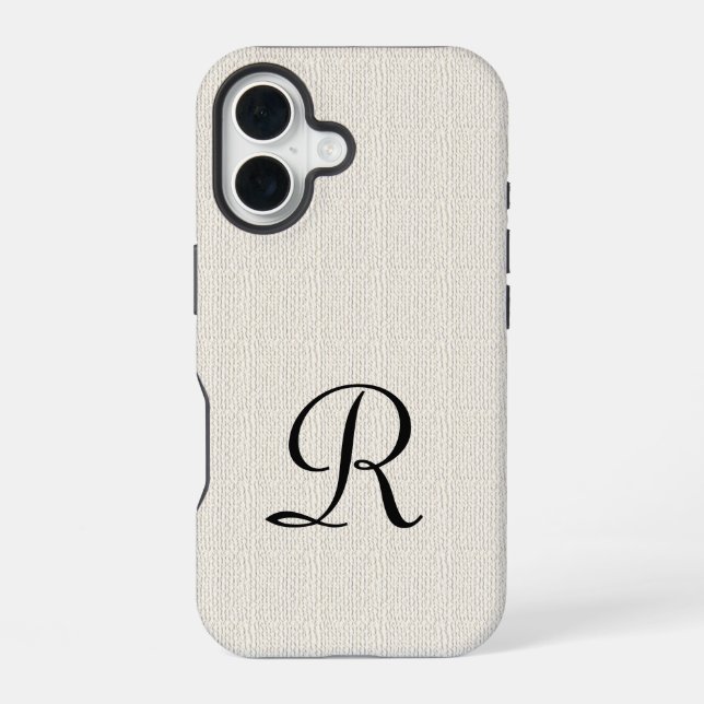 Funda Para iPhone 16 Monograma rústico de arpillera falsa (Reverso )