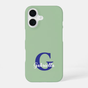 Funda Para iPhone 16 Monograma sage verde azul real azul moderno minima
