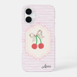 Funda Para iPhone 16 Monograma Shabby chic borde Sweet pinky cherry