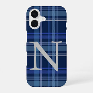Funda Para iPhone 16 Monograma Tartán Cute Retro de la Marina