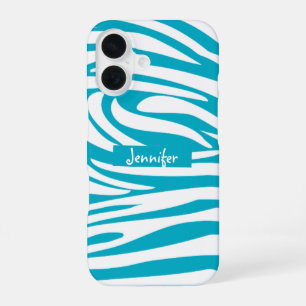 Funda Para iPhone 16 Monograma Turquoise Stried Zebra Pattern