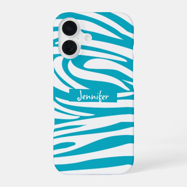 Funda Para iPhone 16 Monograma Turquoise Stried Zebra Pattern (Reverso )