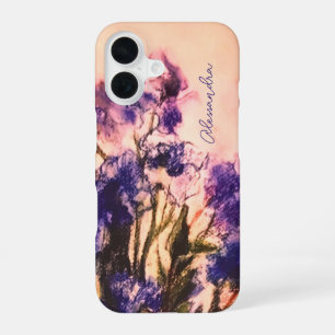 Funda Para iPhone 16 Monograma vintage rústico floral azul púrpura verd