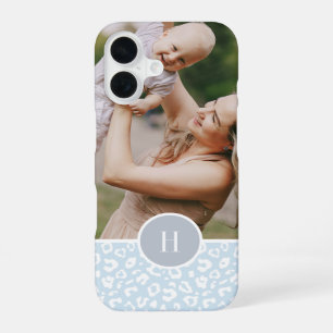 Funda Para iPhone 16 Monograma y foto de estampado de leopardo azul cie