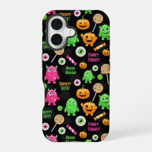 Funda Para iPhone 16 "Monstruos Espeluznantes y Divertidos" Patrón Inin