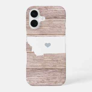 Funda Para iPhone 16 Montana State Silueta Aspecto Madera Rústica