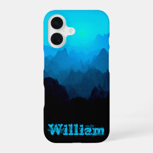 Funda Para iPhone 16 Montañas Azules Ahumadas Escabrosas con Nombre Rús