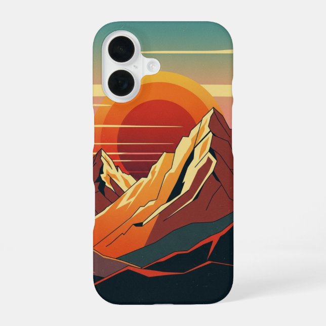 Funda Para iPhone 16 Montañas del Atardecer Retro (Reverso )