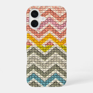 FUNDA PARA iPhone 16 MOSAICO DE CHEVRONES AZUL GRIS AMARILLO ROSA BLANC