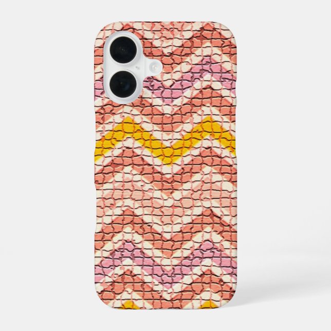 FUNDA PARA iPhone 16 MOSAICO DE CHEVRONES BLANCO ROSA AMARILLO (Reverso )