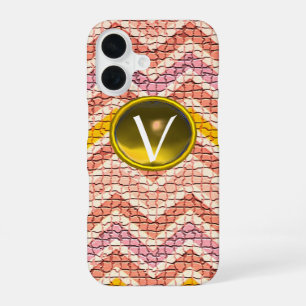 FUNDA PARA iPhone 16 MOSAICO DE CHEVRONES BLANCOS ROSADOS AMARILLOS CON