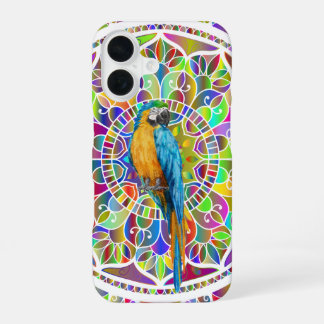 Funda Para iPhone 16 Mosaico Tropical – Mandala de Guacamayo Azul y Dor
