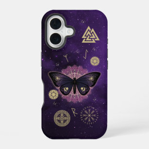 Funda Para iPhone 16 Moth mística y nórdico corre sobre morado cósmico