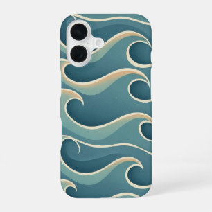 Funda Para iPhone 16 Motivo Antiguo de Olas Estilizadas