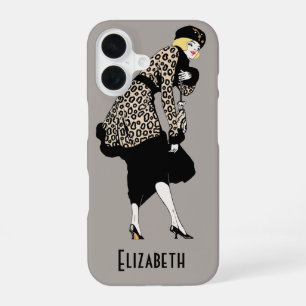 Funda Para iPhone 16 Mujer Art Déco Vintage con Chaqueta de Estampado d