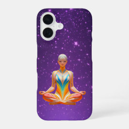 Funda Para iPhone 16 Mujer meditadora y cielo púrpura estrellado