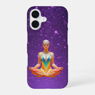 Funda Para iPhone 16 Mujer meditadora y cielo púrpura estrellado