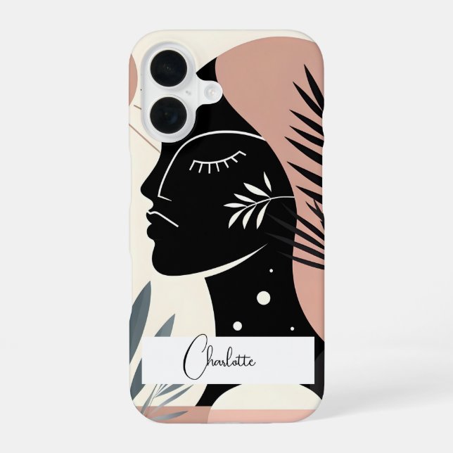 Funda Para iPhone 16 Mujer negra geométrica (Reverso )