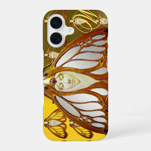 FUNDA PARA iPhone 16 MUJER POLILLA ART NOUVEAU MONOGRAMA DE GEMAS