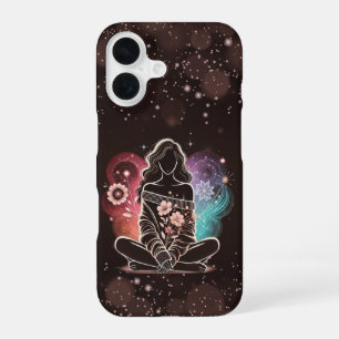 Funda Para iPhone 16 Mujer serena en un sueño floral cósmico