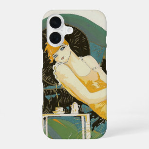Funda Para iPhone 16 Mujer vintage Art Déco reclinada en sofá, Chompre