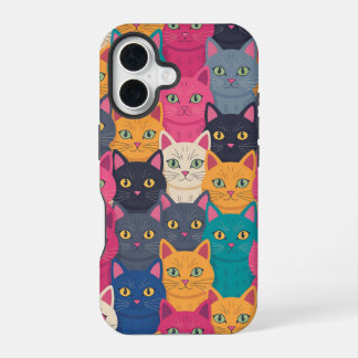 Funda Para iPhone 16 Multitud de gatos coloridos