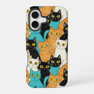 Funda Para iPhone 16 Multitud de Gatos con Crayón Caprichosos