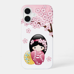 Funda Para iPhone 16 Muñeca Kokeshi de Primavera - Geisha Japonesa Ador
