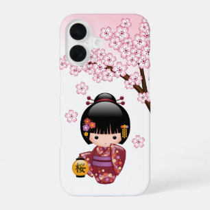 Funda Para iPhone 16 Muñeca Kokeshi de Sakura - Chica Geisha Japonesa A