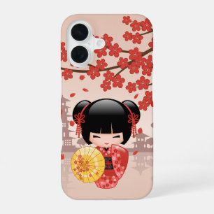 Funda Para iPhone 16 Muñeca Kokeshi Sakura Roja - Geisha Japonesa