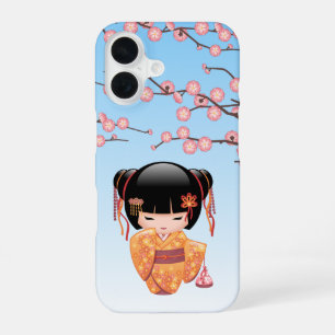 Funda Para iPhone 16 Muñeca Kokeshi Ume - Geisha Japonesa Azul