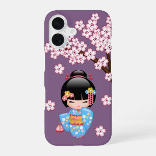 Funda Para iPhone 16 Muñeca Maiko Kokeshi - Geisha con Kimono Azul