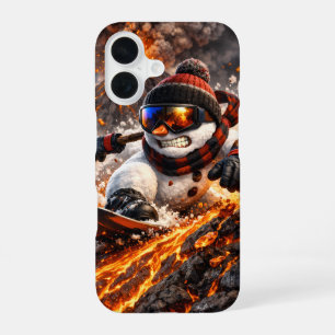 Funda Para iPhone 16 Muñeco de nieve deslizándose por un volcán activo