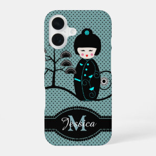 Funda Para iPhone 16 Muniñeca Japonesa de Lunares Personalizada