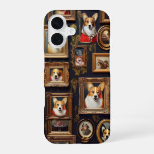 Funda Para iPhone 16 Muro de museo vintage, retratos divertidos de perr