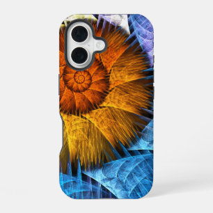 Funda Para iPhone 16 Naranja floral Azul amarillo abstracto arte