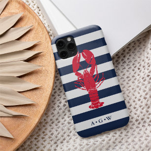 Funda Para iPhone 16 Náutico Preppy Raya de Marina y Langosta Monogra