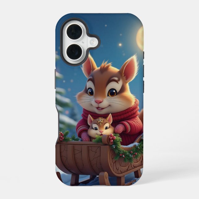 Funda Para iPhone 16 Navidad ardilla alegre (Reverso )