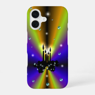 Funda Para iPhone 16 Navidad en Arcoíris Amarillo Purpura con Perlas