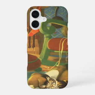 Funda Para iPhone 16 Navidad Vintage, Animales Durmiendo junto a la Chi