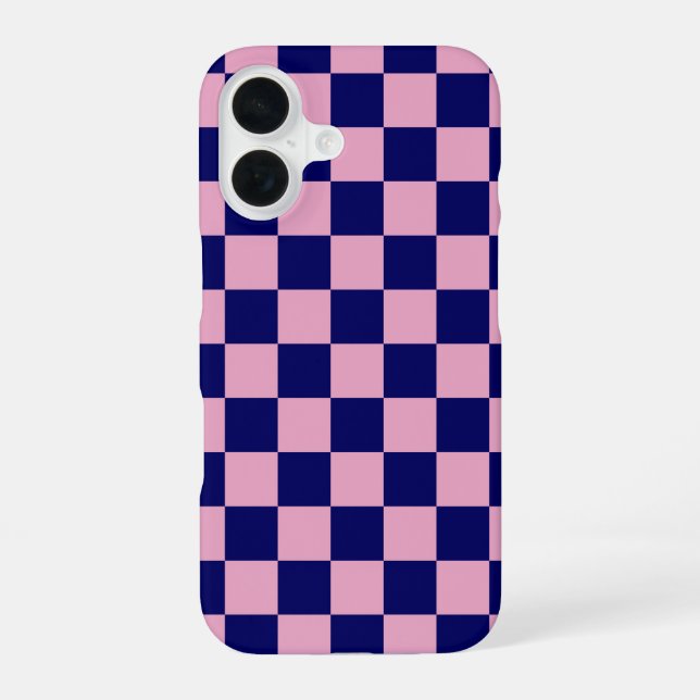 Funda Para iPhone 16 Navy Blue and Light Pink Checkerboard Pattern (Reverso )