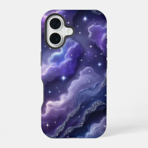 Funda Para iPhone 16 Nebulosa mágica morada y azul con estrellas Purpur