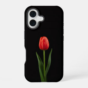 Funda Para iPhone 16 Negro 4 Luxe iPhone 16 Mate, Tulipán Rojo Rubí