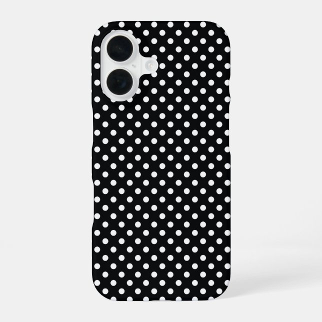 Funda Para iPhone 16 Negro con lunares blancos (Reverso )