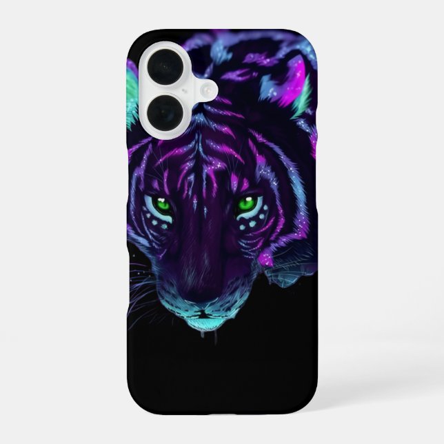 Funda Para iPhone 16 Neon Galaxy Tiger Glowing Eyes Phone Case (Reverso )