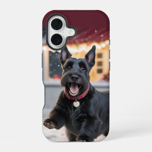 Funda Para iPhone 16 Nieve de Navidades escoceses que juegan al perro