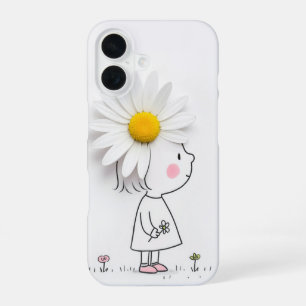 Funda Para iPhone 16 Niña pequeña y margarita blanca